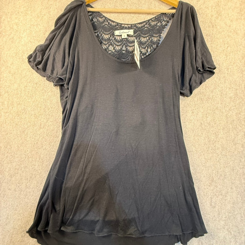Testament Black Lace Back Flutter Sleeve Knit Top T4717K5 Large NWT Y2K‎